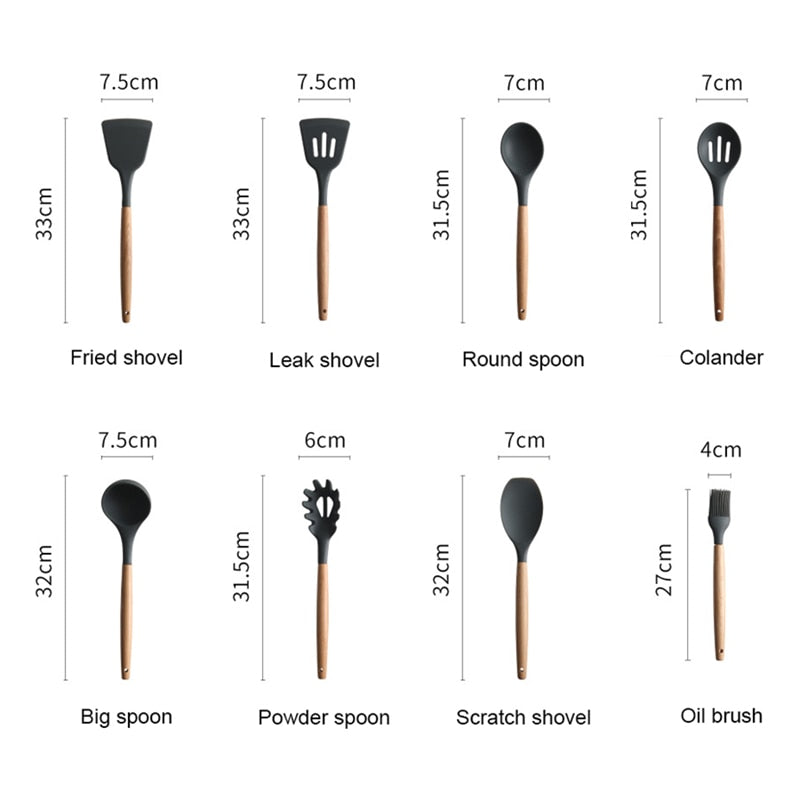 8 Pcs/Set Silicone Kitchen Cooking Tools Spatula Heat-resistant Soup Spoon Non-stick Special Shovel